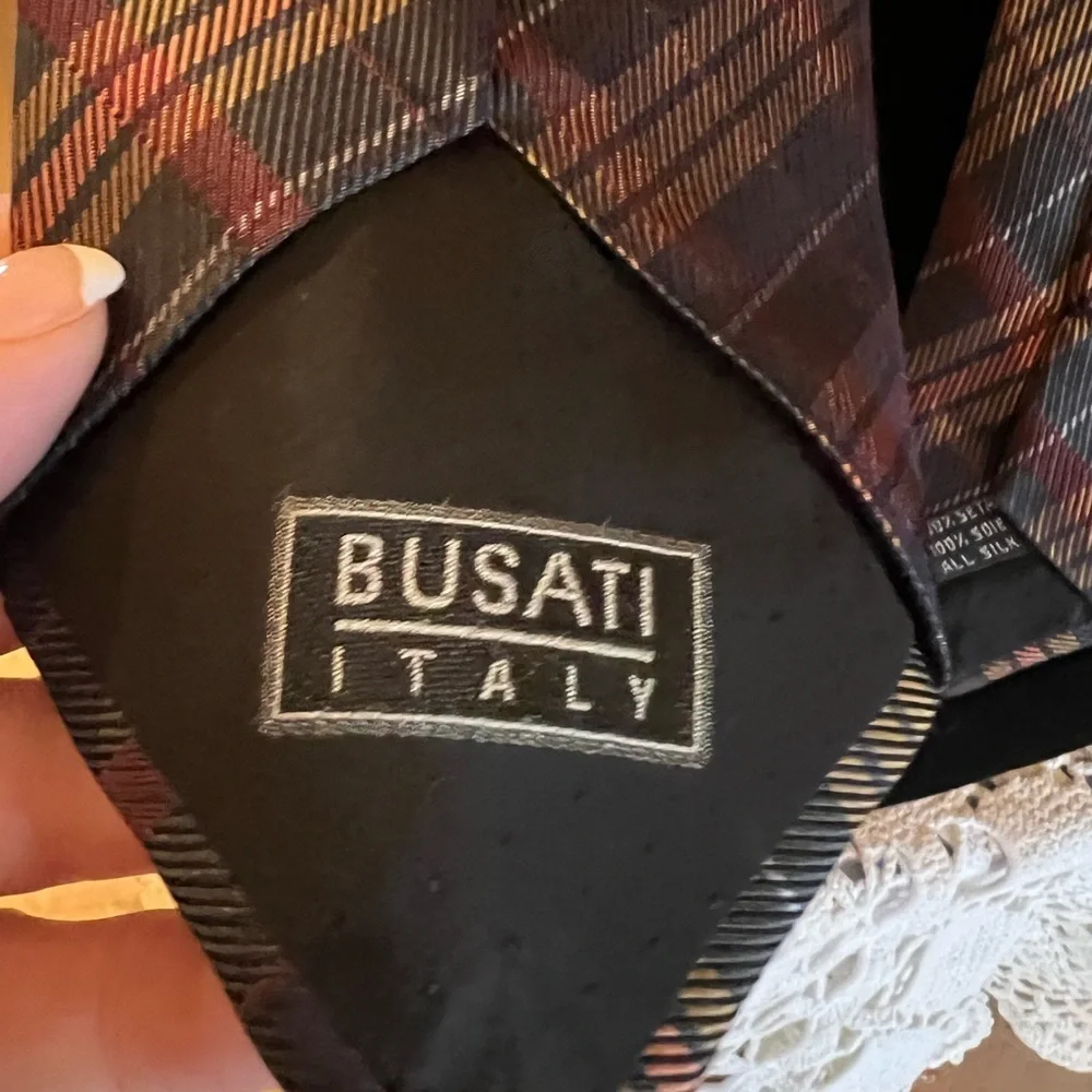 Busati tie Orange Blue Light Blue Rust Plaid Silk Mens Neck Tie